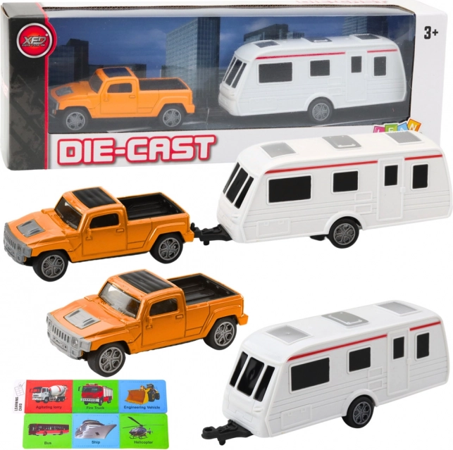 Set Mașină de Teren cu Rulotă de Camping - Portocaliu