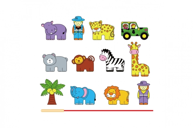 Viga joc de înșiruit din lemn zoo safari