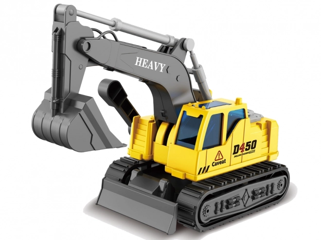 Excavator cu șenile cu braț mobil pe baterii galben 1:16