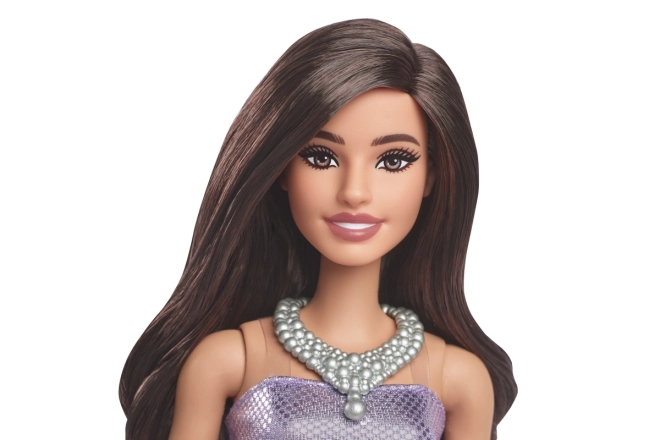 Barbie model la modă cu rochie mov cu fustă balon