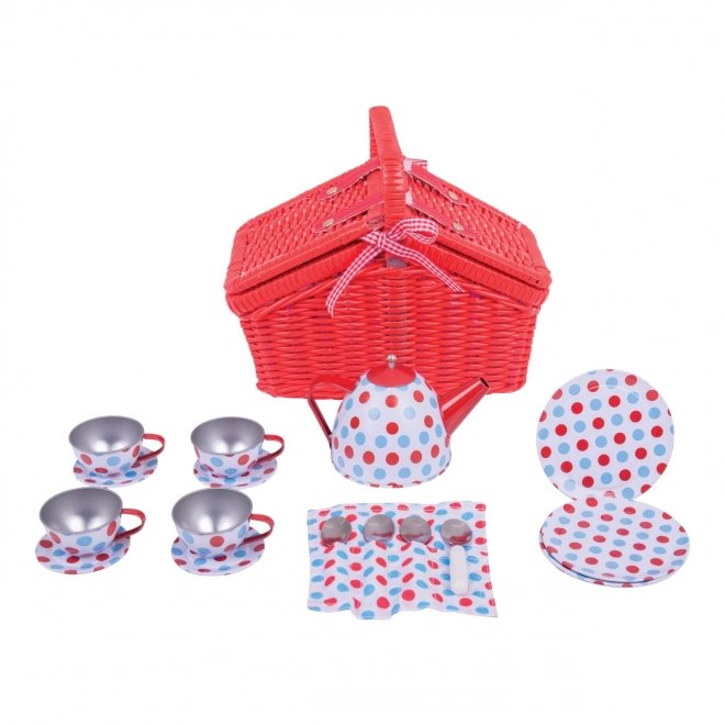 Set ceai cu buline în coș de picnic Bigjigs Toys