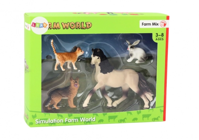 Set figurine animale domestice cal câine iepure pisică 4 bucăți