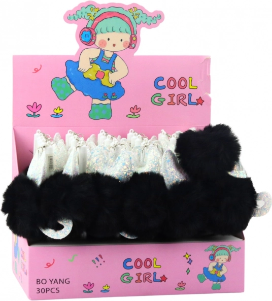 Pix gel cu pompon negru, cerneală albastră 17 cm 0,5 mm