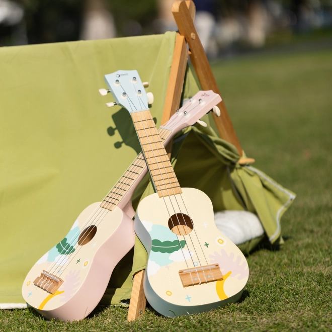 Ukulele din lemn roz pentru copii