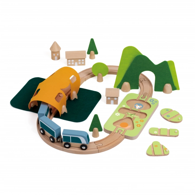 Set trenuleț din lemn cu sortator de forme Classic World 40 piese