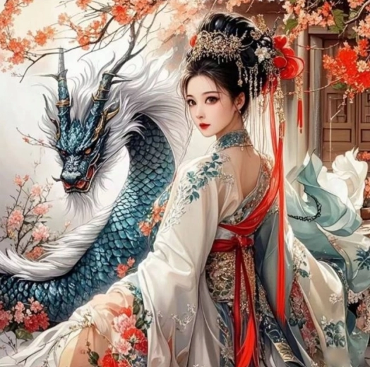 Pictură cu diamante Fata cu Dragon 30x40 cm