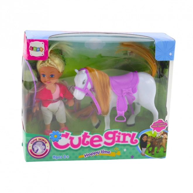 Set mini păpușă cu căluț în ținută de călărie