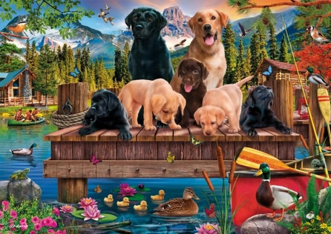 Puzzle familia de câini lângă lac 1000 piese