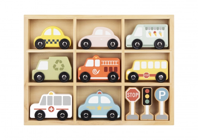 Set Vehicule și Semne de Circulație din Lemn pentru Copii