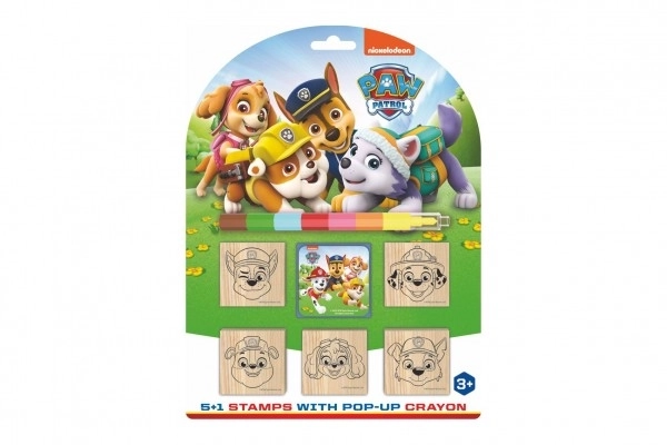 Set ștampile de lemn Paw Patrol cu tampoane colorate și creion cerat