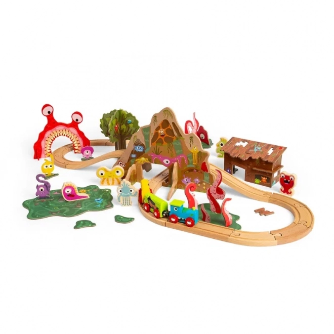 Pista de tren din lemn Cu Monstru