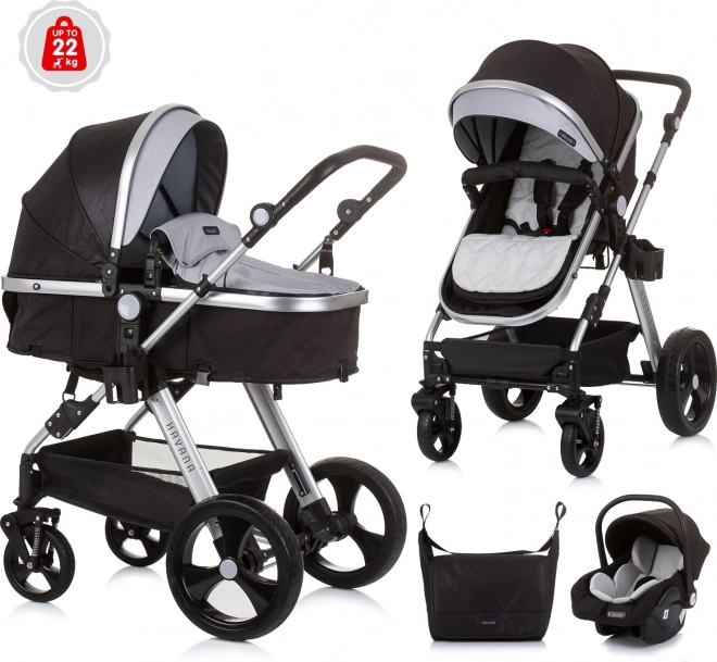 CHIPOLINO Cărucior combinat HAVANA 2in1 Obsidian – Argint
