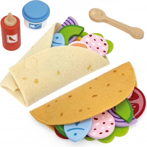 viga set pentru taco și burrito – alimente din lemn și fetru, 27 piese