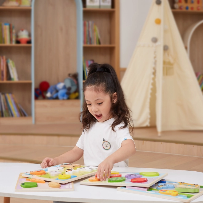 Puzzle din lemn cu fructe Montessori 2 în 1