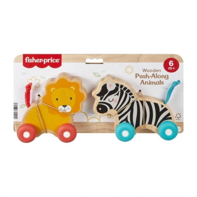 Animale de împins din lemn Leu și Zebră de la Fisher-Price