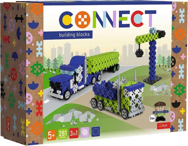 Set de construcție Klocki Connect 3în1 – camion și zonă de construcție L