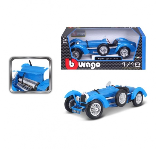 Model colecție Bburago Bugatti Type 59 albastru