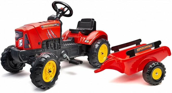 Tractor cu pedale SuperCharger cu remorcă și capotă deschisă