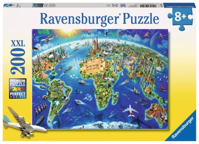 Puzzel Ravensburger Harta lumii cu monumente XXL 200 piese