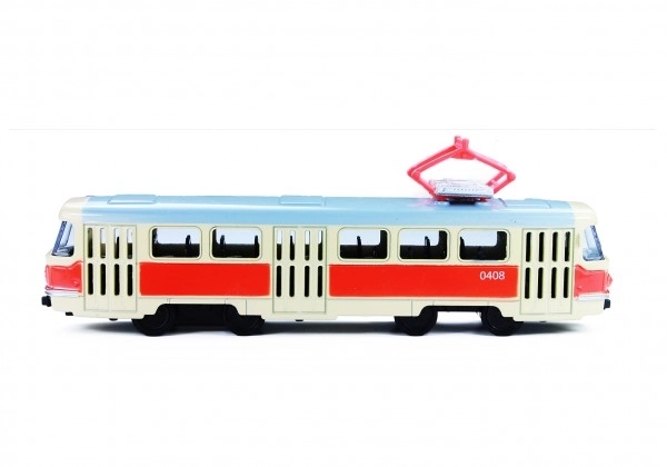 Tramvai retro Tatra T3 din metal, 16 cm, cu întoarcere, în cutie, design CZ