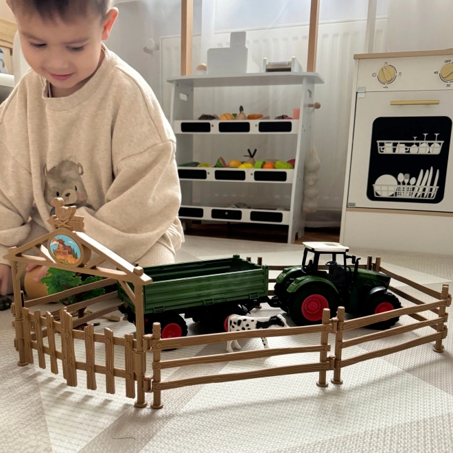 Mini fermă tractor cu animale și unelte de la Woopie