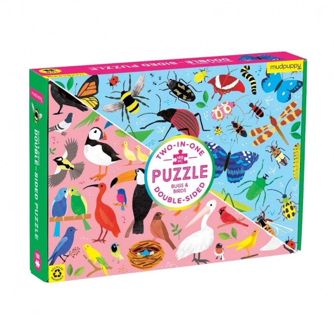 Puzzle dublu față insecte și păsări Mudpuppy 100 piese