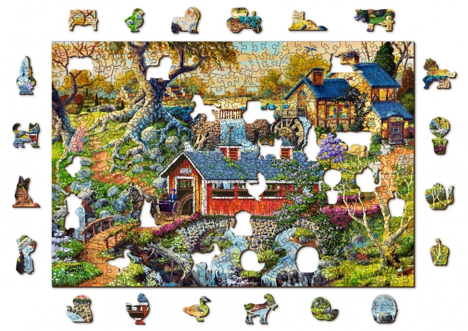 puzzle de lemn poduri rurale 2 în 1, 505 piese