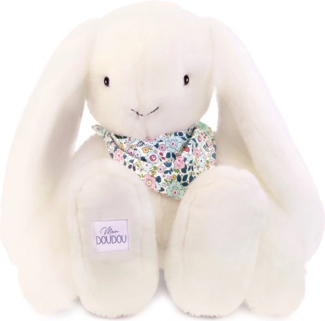 Doudou iepure de pluș alb cu eșarfă 50 cm