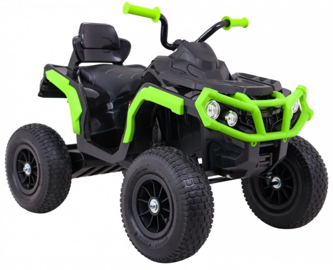 ATV electric pentru copii Air quad negru-verde + roți gonflabile + radio MP3 + start lent