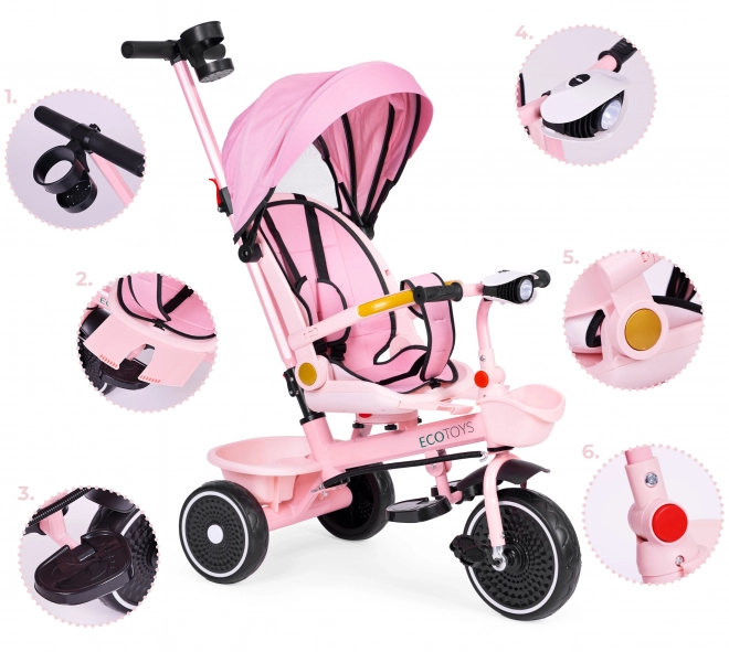 Tricicletă 2-in-1 cu scaun rotativ și copertină pliabilă ECOTOYS