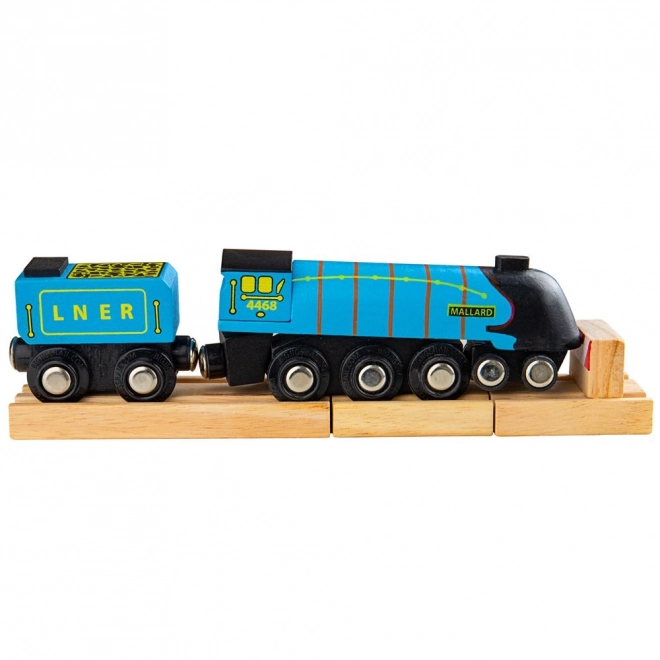 Locomotiva din lemn Mallard Bigjigs Rail cu 3 șine