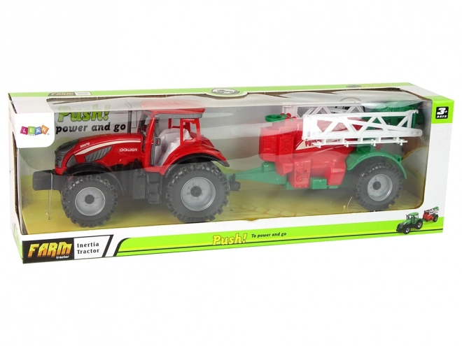 Tractor agricol cu pulverizator detașabil roșu