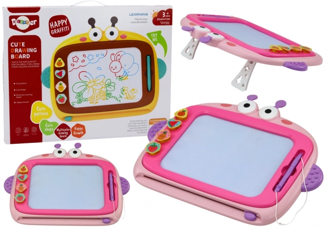 Tablă magică de desenat 4 culori cu ștampile roz