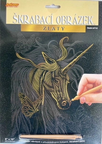 Imagine răzuitoare aurie cu unicorn