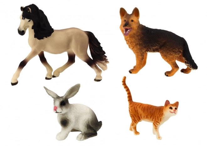 Set figurine animale domestice cal câine iepure pisică 4 bucăți