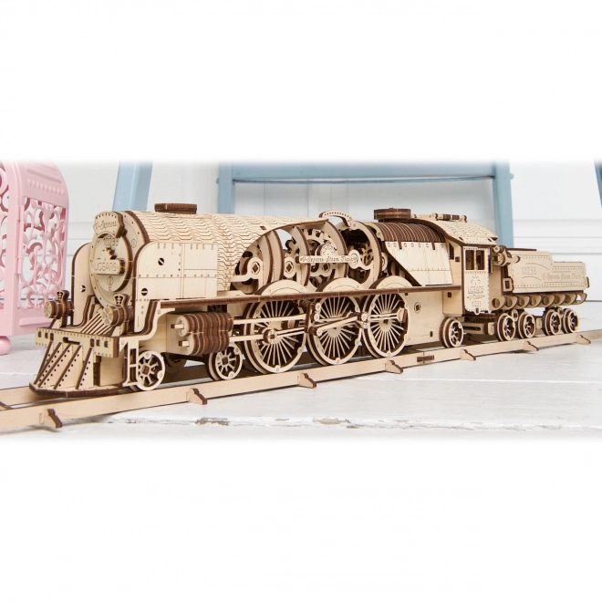 Puzzle mecanic din lemn 3D locomotiva cu aburi V-Express