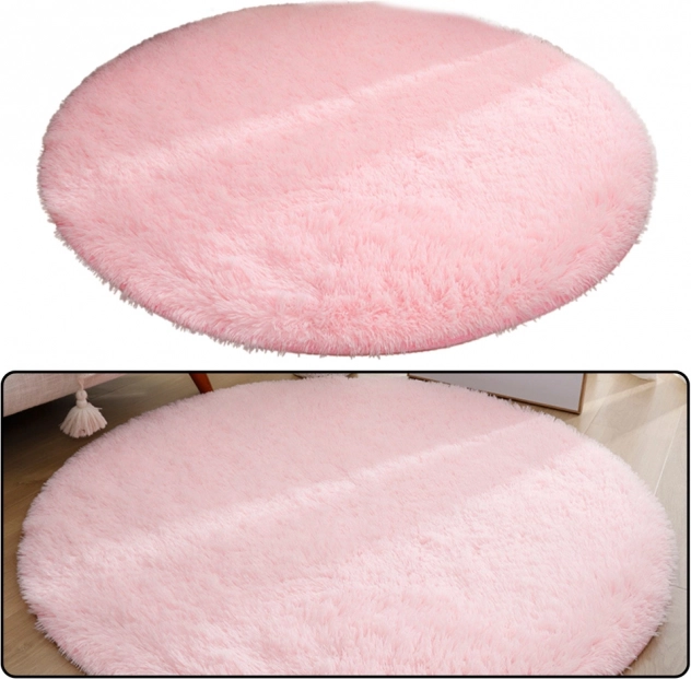 Covor rotund moale antiderapant roz deschis 122 cm