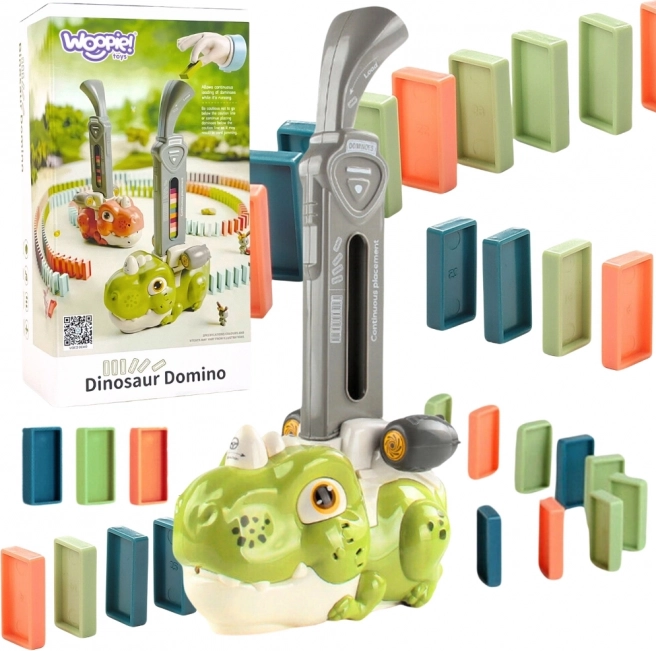 Dinozaur interactiv Domino tren WOOPIE, verde, set 8 buc