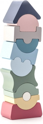 Cubika turn de echilibru pastel – puzzle din lemn cu 11 piese