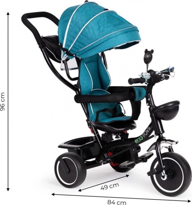 Tricicletă cu scaun rotativ și copertină pentru copii Ecotoys
