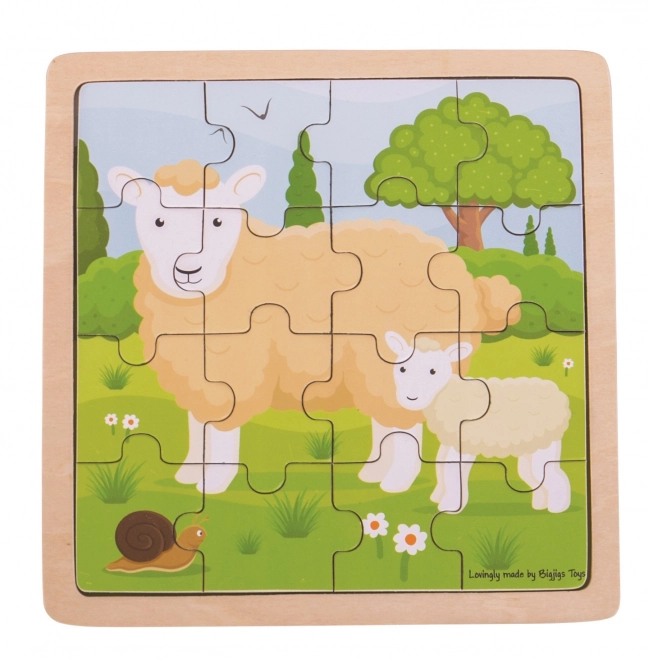 Puzzle din lemn cu oiță și miel - Bigjigs Toys