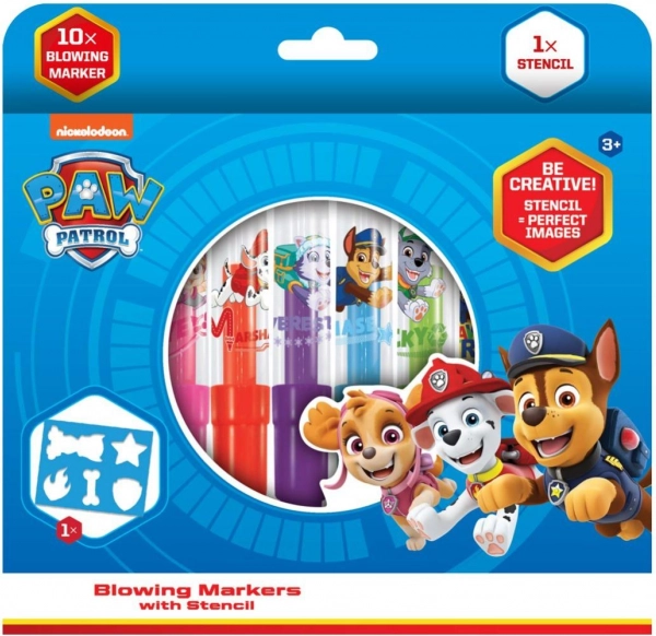 Markere de suflat cu șablon PAW PATROL, 10 buc, cutie 20 × 19 cm