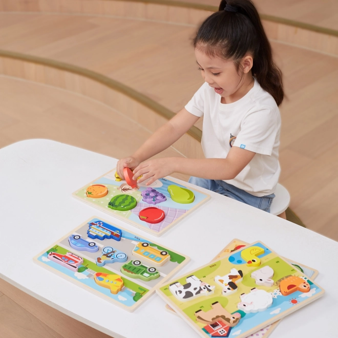 Puzzle din lemn cu fructe Montessori 2 în 1