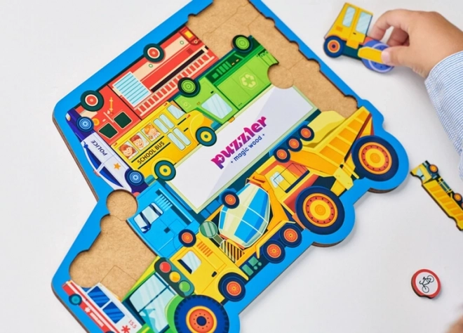 Puzzle din lemn cu mijloace de transport