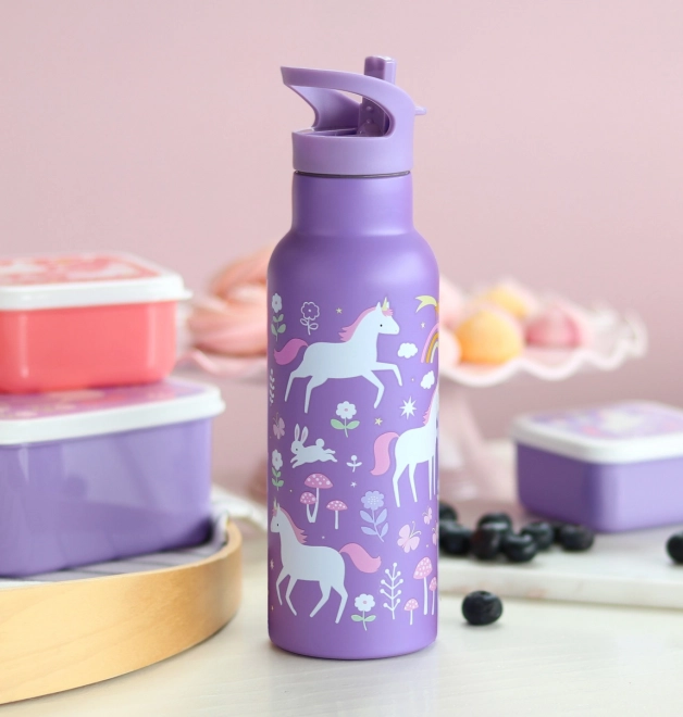 A Little Lovely Company Sticlă de băut din oțel inoxidabil 500 ml – Unicorni și curcubee