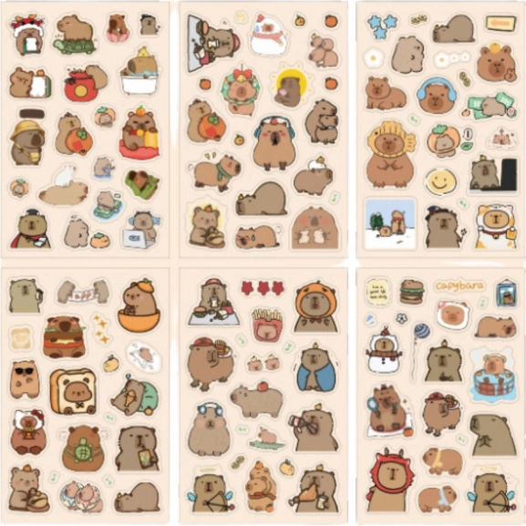 Set autocolante Capybara pentru personalizare și decorare 110 buc