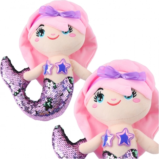 Sirena de pluș cu coadă sclipitoare bicoloră 28 cm