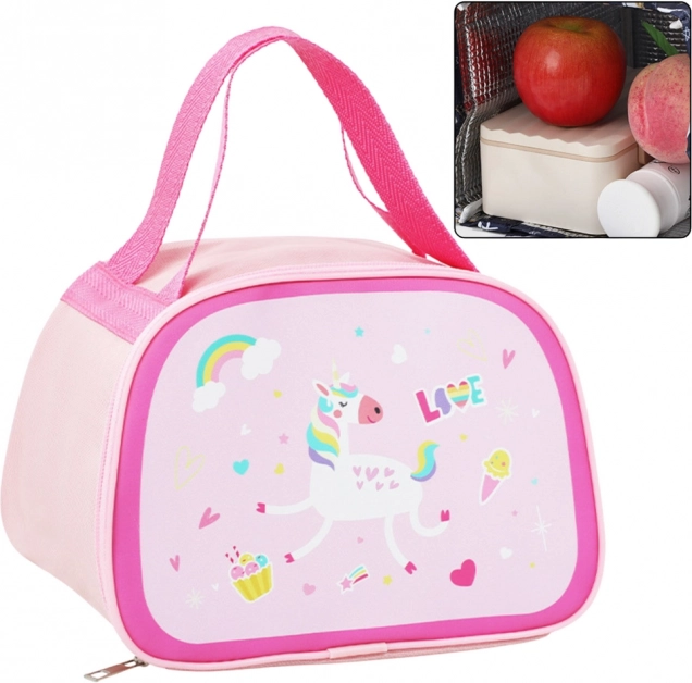 Geantă termoizolantă roz pentru prânz cu unicorn, 23cm