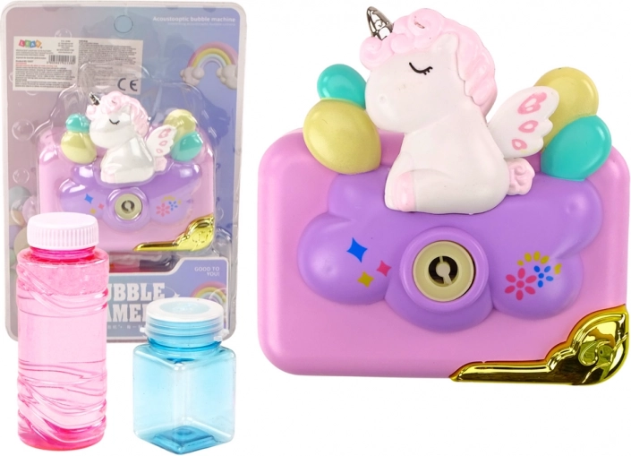 Aparat foto cu bule de săpun și unicorn