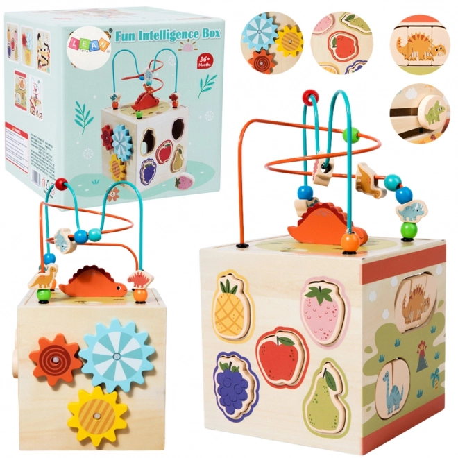 Cub educațional senzorial din lemn cu 5 fețe - Montessori